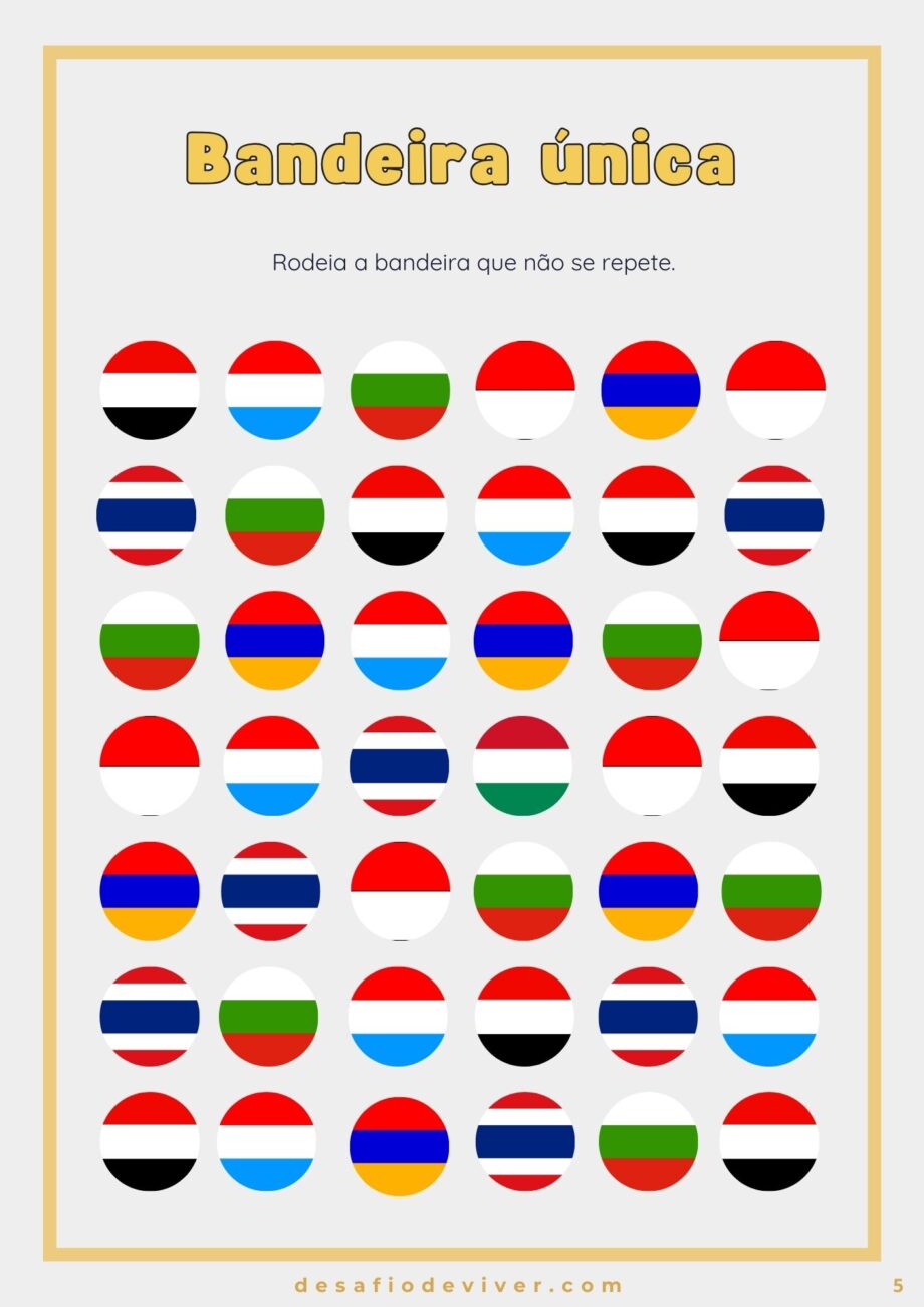 Atividade nº 5 do ebook "Bandeiras do Mundo_ Livro de atividades" para idosos e cuidadores informais.